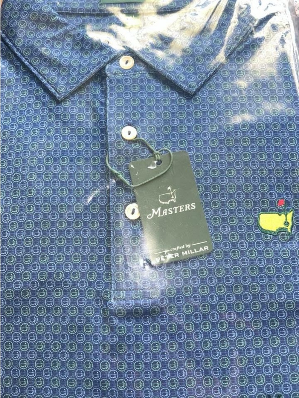 Masters Men's Navy Blue Geometric Polo with Green & Yellow Logo